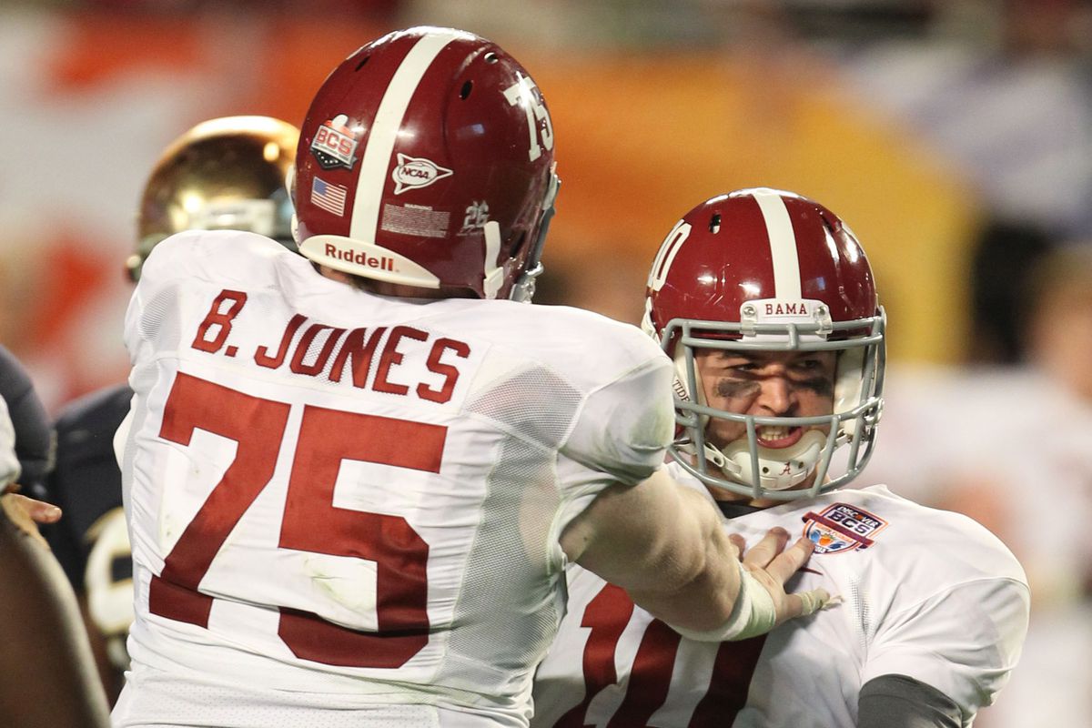 Top Center prospect Barrett Jones shows off his abilities against teammate AJ McCarron in the National Championship
