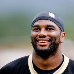 Jun 10, 2014; New Orleans, LA, USA; New Orleans Saints linebacker Victor Butler (90) during minicamp at the New Orleans Saints Training Facility. Mandatory Credit: Derick E. Hingle-USA TODAY Sports