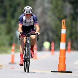 Cortlan Brown climbs up Big Cottonwood Canyon during stage 3 of the Tour of Utah on Wednesday, Aug. 2, 2017.