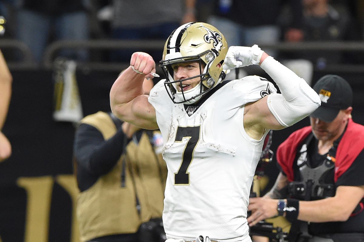 &nbsp;New Orleans Saints quarterback Taysom Hill reacts after a long gain against the Minnesota Vikings during the fourth quarter of a NFC Wild Card playoff football game at the Mercedes-Benz Superdome.&nbsp;