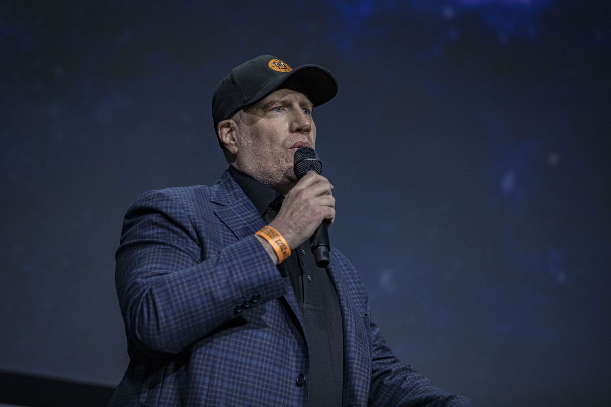 Kevin Feige speaks onstage at the Marvel Cinematic Universe Mega-Panel during 2022 Comic-Con International Day 3 at San Diego Convention Center on July 23, 2022 in San Diego, California.