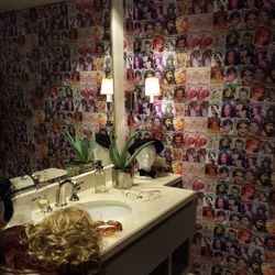 The <i>Interview</i> magazine-covered bathroom.