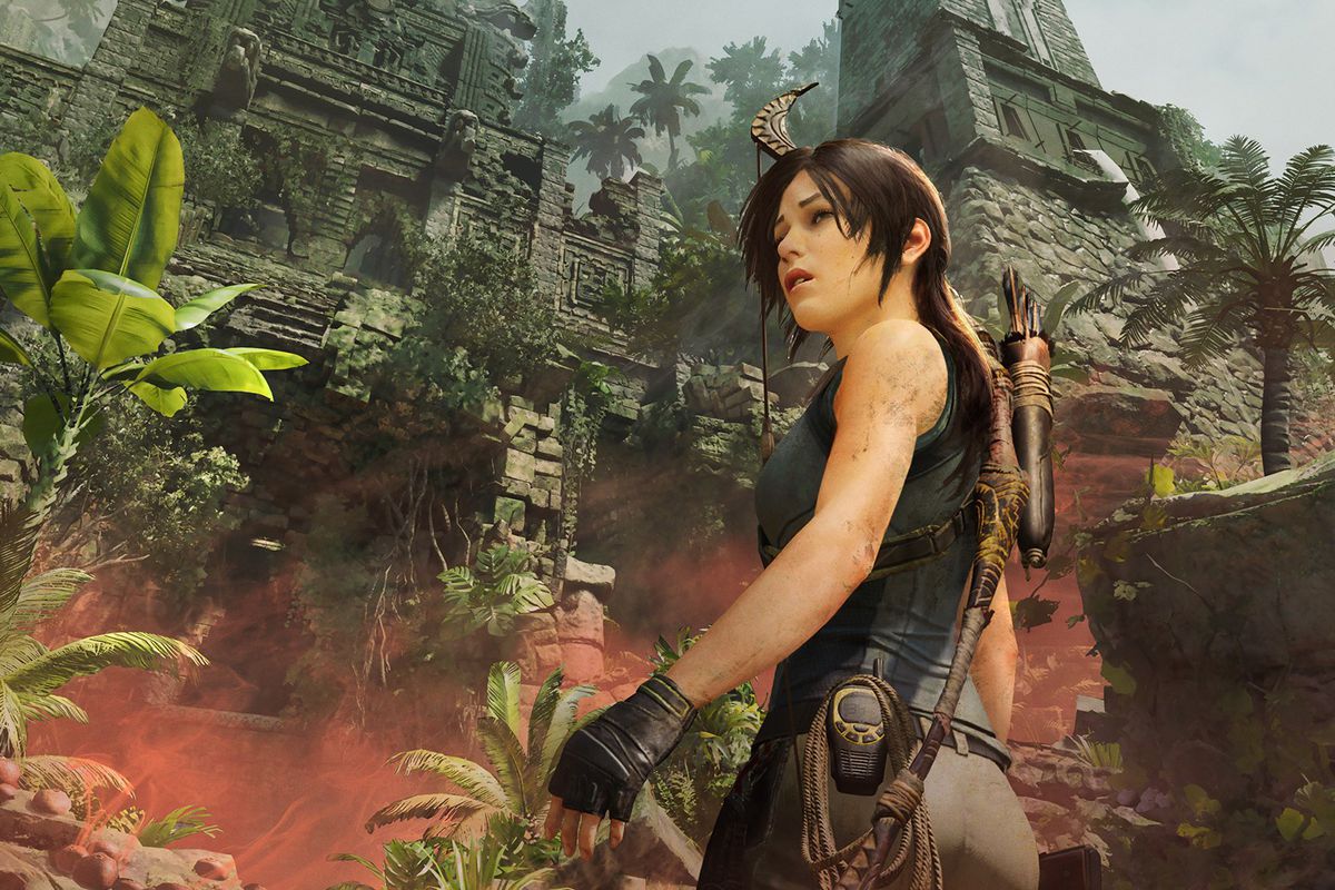 Lara Croft is about to enter a jungle temple in a screenshot from Shadow of the Tomb Raider