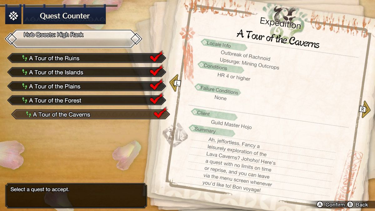 A menu screen from Monster Hunter Rise