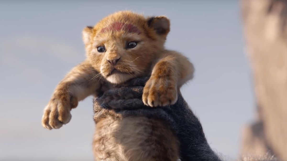 The Lion King (2019) - baby Simba being held up by Rafiki