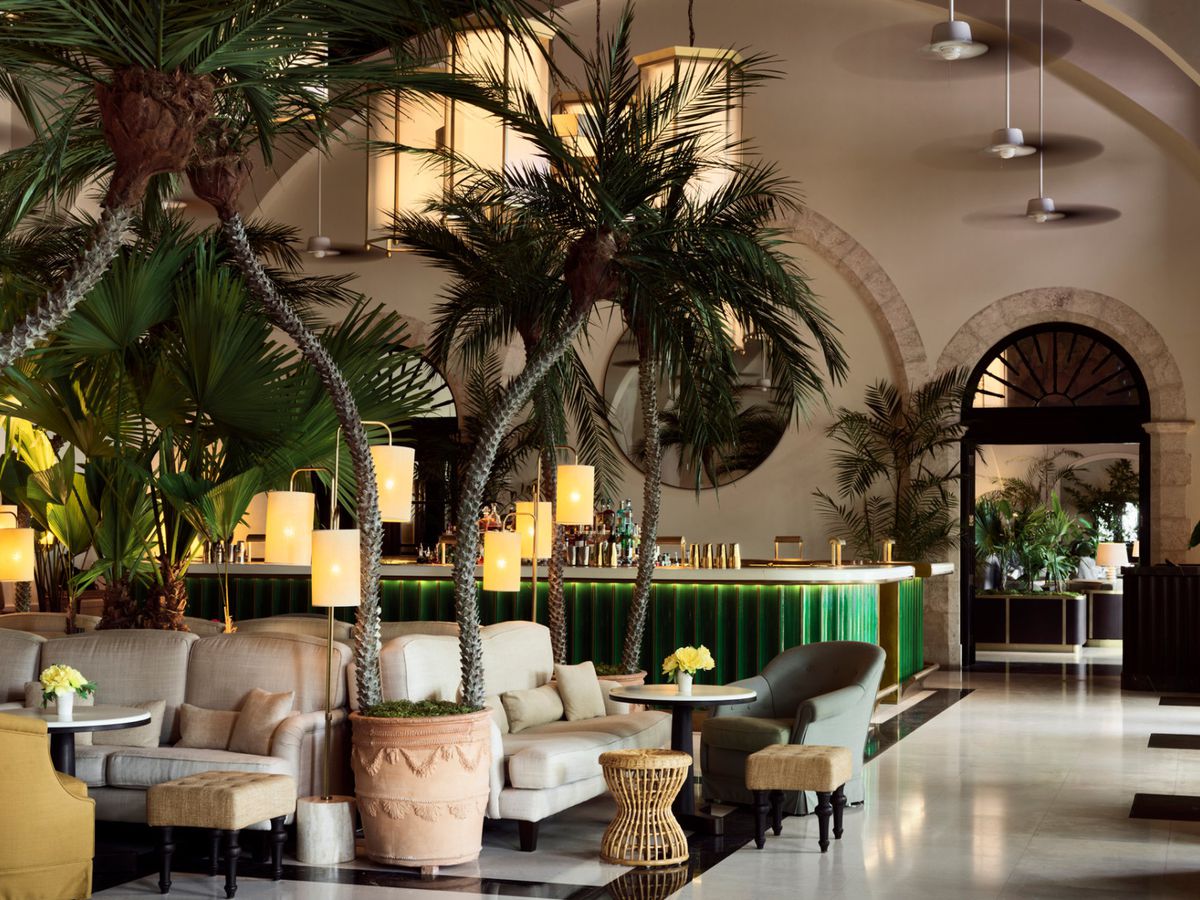 hotel bar with palm trees