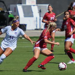 Kansas State’s Tatum Wagner (44) defends against Oklahoma during a match on Sunday, Sept. 23, 2018, in Manhattan.