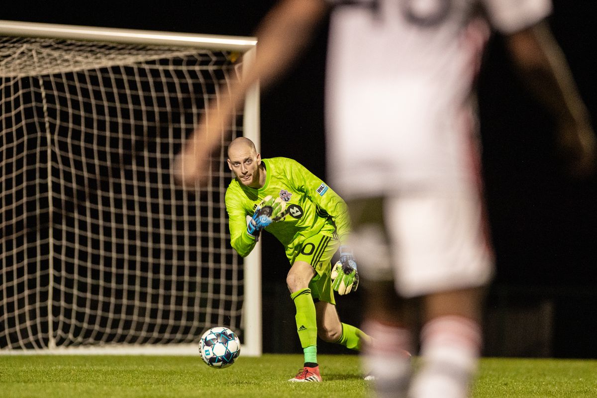 USL League One Photo - Toronto FC II goalkeeper Eric Klenofsky begins a move by rolling a ball out to a teammate in their season-opening 2-0 win over Orlando City B on Friday night