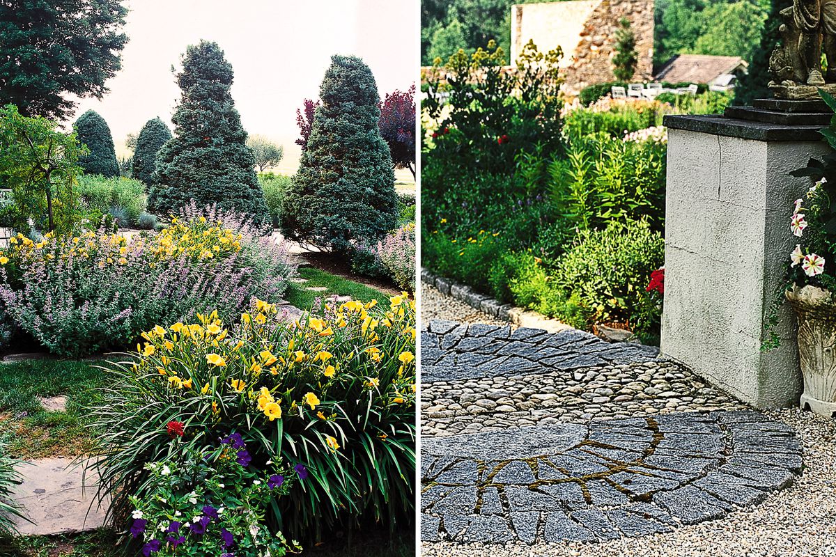 Flowers and stonework in garden