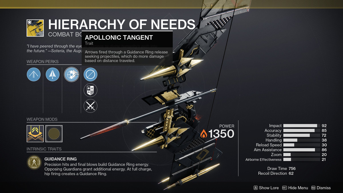 The Hierarchy of Needs and its perks as seen in the Destiny 2 menu