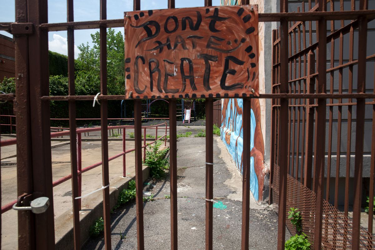 A closed playground at public housing on Hunts Point Avenue, July 15, 2021.