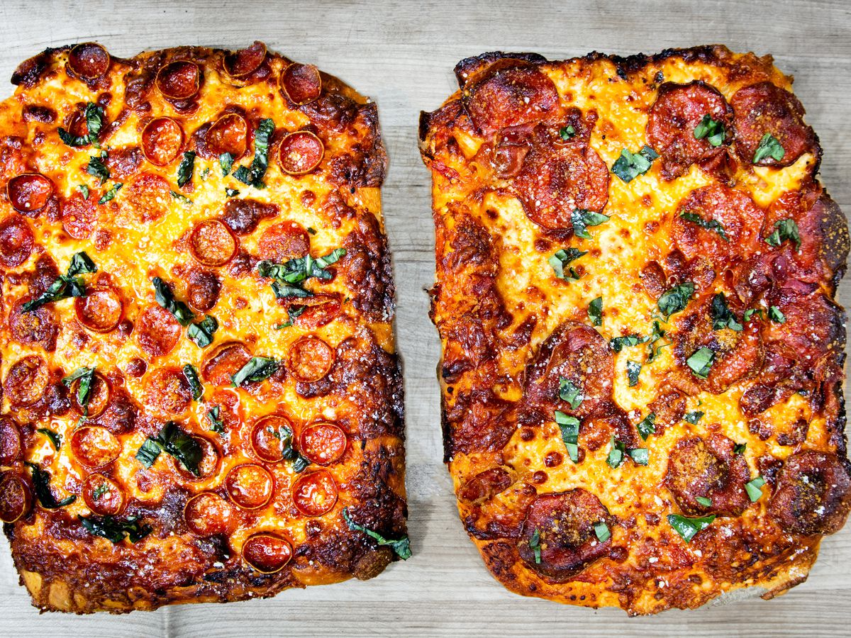 Two square pizzas