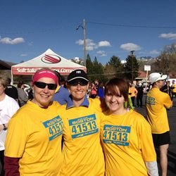Deseret News writer Amy Donaldson, center, and Tani Pack Downing and her daughter, Erin Downing. They ran a 5K with Salt Lake Running Company on Monday night to raise money for the victims of the Boston Marathon bombings.