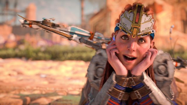 Aloy in Horizon Forbidden West posing for the camera in photo mode