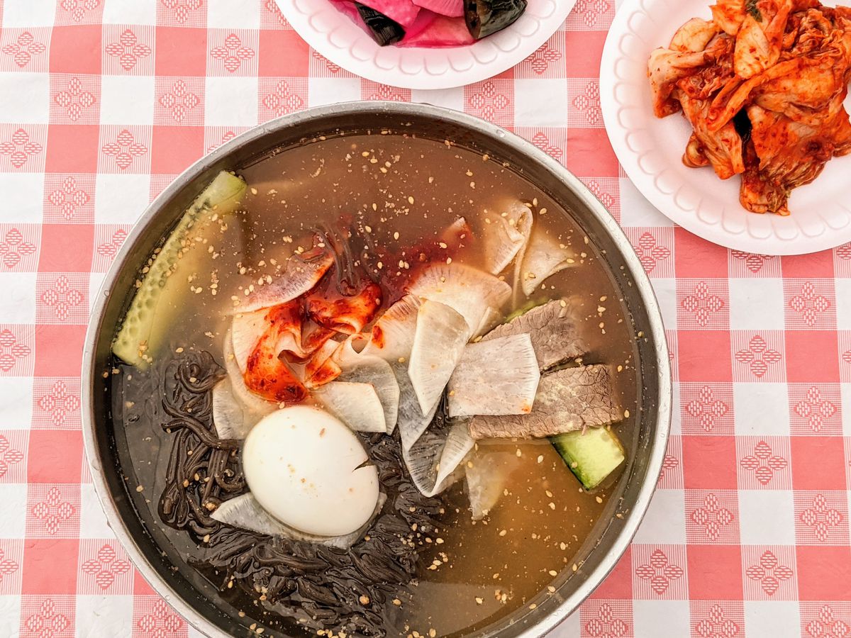 Chin naengmyeon, arrowroot starch cold noodles, from Old Time Noodle House in Gardena.