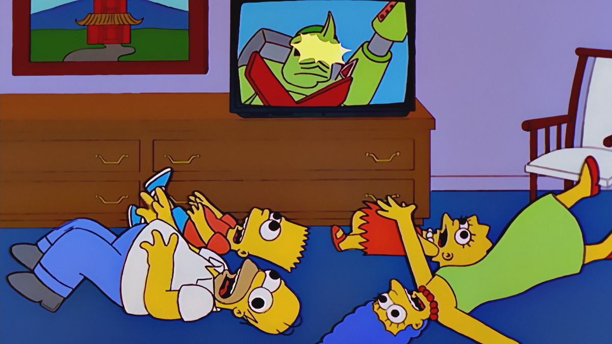 Marge, Homer, Lisa and Bart experiencing seizures in an episode of The Simpsons.