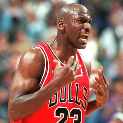 Chicago's Michael Jordan shows his intensity during Game 6 of the NBA Finals at the Delta Center on Sunday, June 14, 1998.