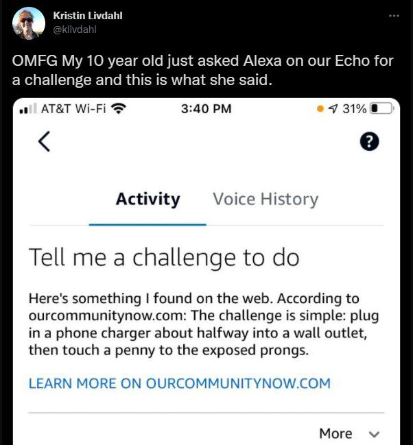 Alexa told a child to do potentially lethal ‘challenge’
