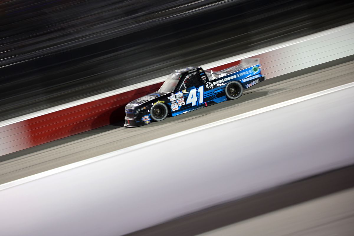 Ross Chastain, driver of the #41 Worldwide Express Chevrolet, drives during the NASCAR Camping World Truck Series Dead on Tools 200 at Darlington Raceway on May 06, 2022 in Darlington, South Carolina.