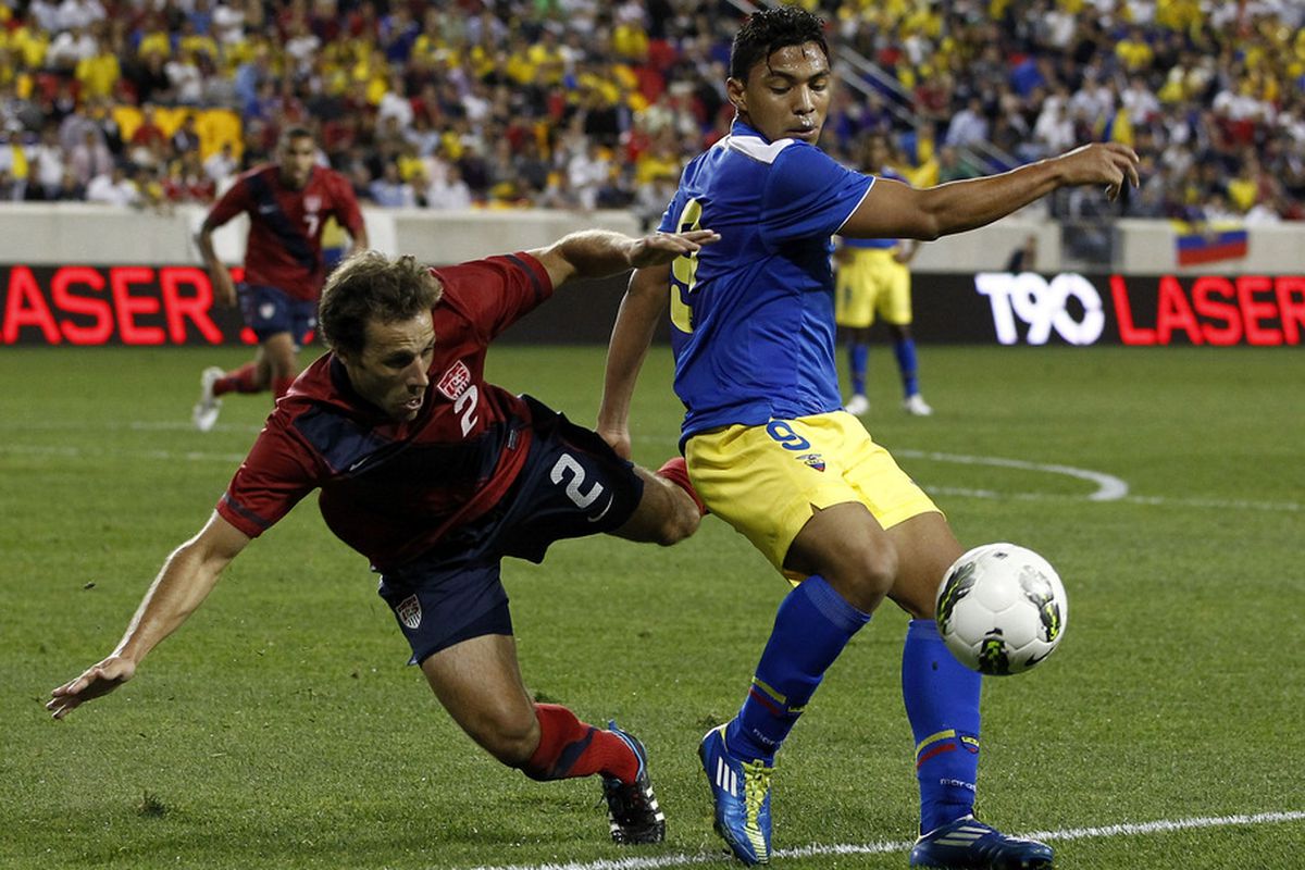 Jefferson Montero in the yellow and blue of Ecuador. (Photo by Jeff Zelevansky/Getty Images)