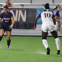 The East Carolina Pirates take on the UConn Huskies in a women’s college soccer game at Dillon Stadium in Hartford, CT on September 26, 2019.