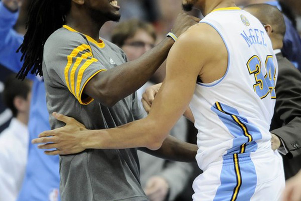 Kenneth Faried and JaVale McGee sharing some athleticism. 