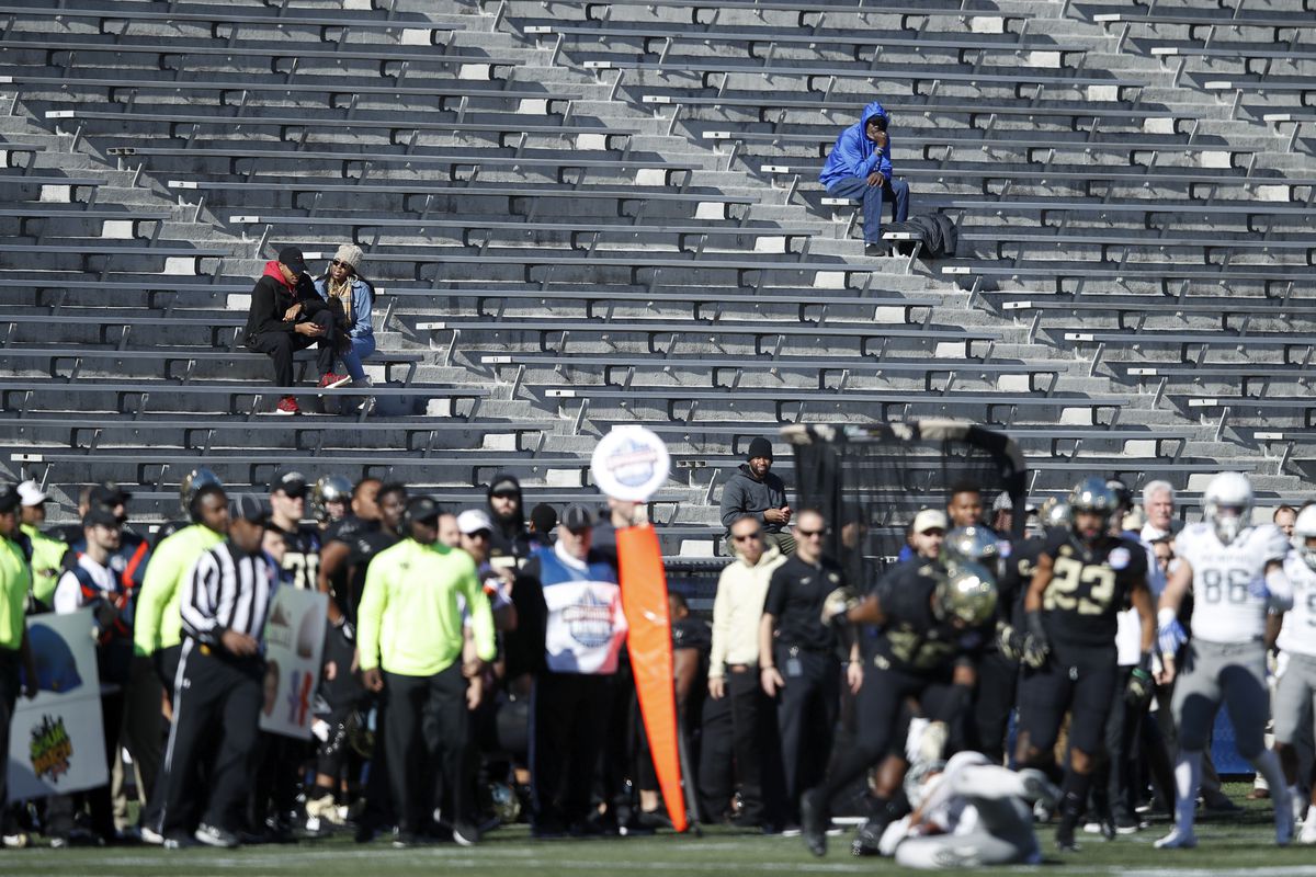 A view of empty seats as a few fans look on during the Birmingham Bowl between the Wake Forest Demon Deacons and Memphis Tigers at Legion Field on December 22, 2018 in Birmingham, Alabama.&nbsp;