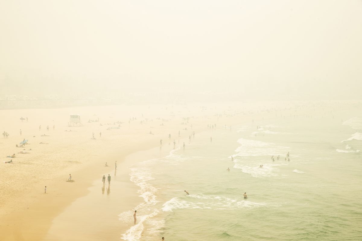 Smoke haze is seen over Bondi Beach as the air quality index reaches higher than ten times hazardous levels in some suburbs on December 10, 2019 in Sydney, Australia. 