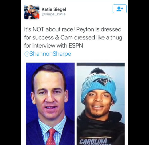 Twitter user calls Cam Newton a "thug" for wearing a beanie.