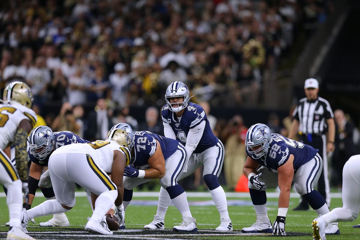 Dak Prescott #4 of the Dallas Cowboys in action during a game against the New Orleans Saints at the Mercedes Benz Superdome on September 29, 2019 in New Orleans, Louisiana.