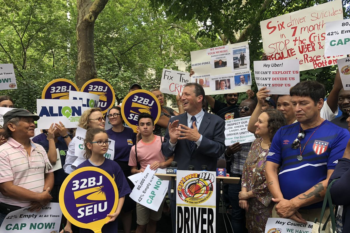 New York City Council Member Brad Lander at a taxi rally outside of City Hall