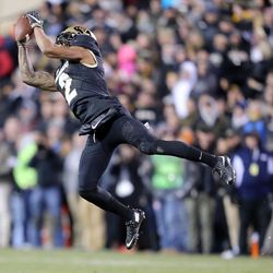 Colorado Buffaloes wide receiver Devin Ross (2) completes a pass during the second half of a football game against the Utah Utes at Folsom Field in Boulder, Colo., on Saturday, Nov. 26, 2016. Utah lost 22-27.