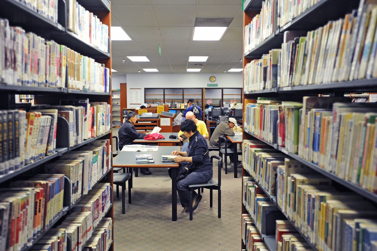 Patrons inside the Chicago Public Library branch in Chinatown.