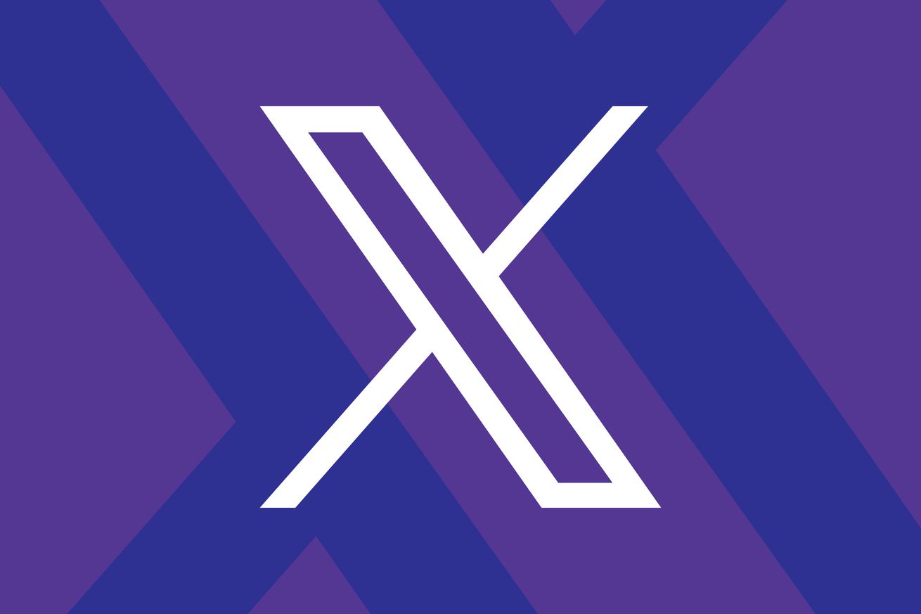 Twitter’s “X” logo on a purple and blue background