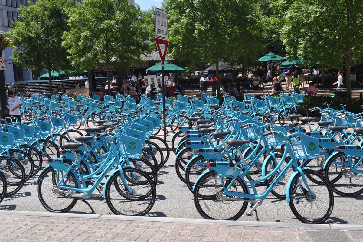 Bike share bikes in downtown Atlanta during a launch last summer.