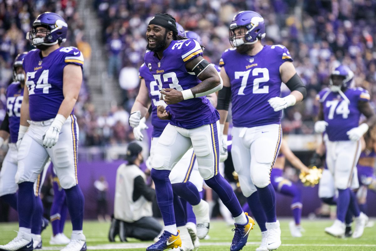 Dalvin Cook #33 of the Minnesota Vikings takes the field before the game against the Chicago Bears at U.S. Bank Stadium on January 9, 2022 in Minneapolis, Minnesota.