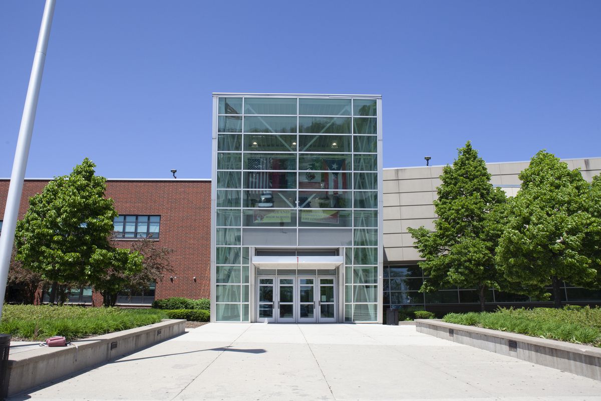 An exterior view of North-Grand High School in Chicago.
