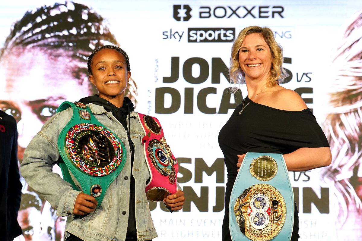 Boxers Natasha Jonas (left) and Marie-Eve Dicaire during a pre-fight press conference at the Love Factory, Manchester. Issue date: Thursday November 10, 2022.