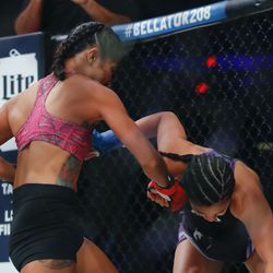 Jennifer Chieng punches Jessica Ruiz at Bellator 208 at the Nassau Coliseum in Uniondale, N.Y.