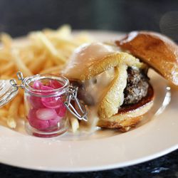The Sea Change Burger with sheep's milk cheese and hops-pickled red onions.