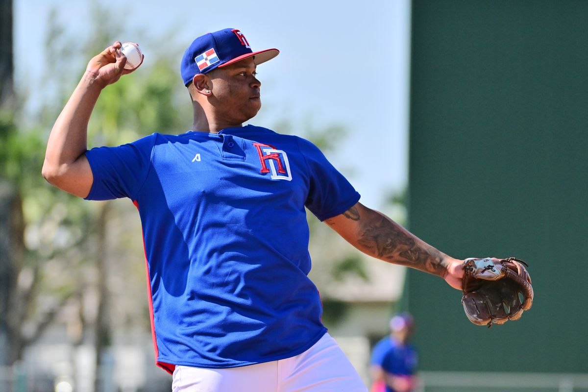 Rafael Devers #11 of the Dominican Republic works out during the Dominican Republic National Baseball Team workout day at Lee County Sports Complex on March 07, 2023 in Fort Myers, Florida.