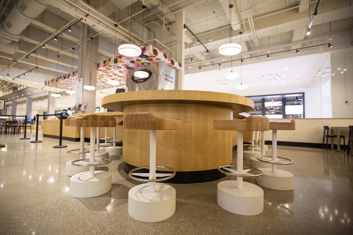A round table with stools.