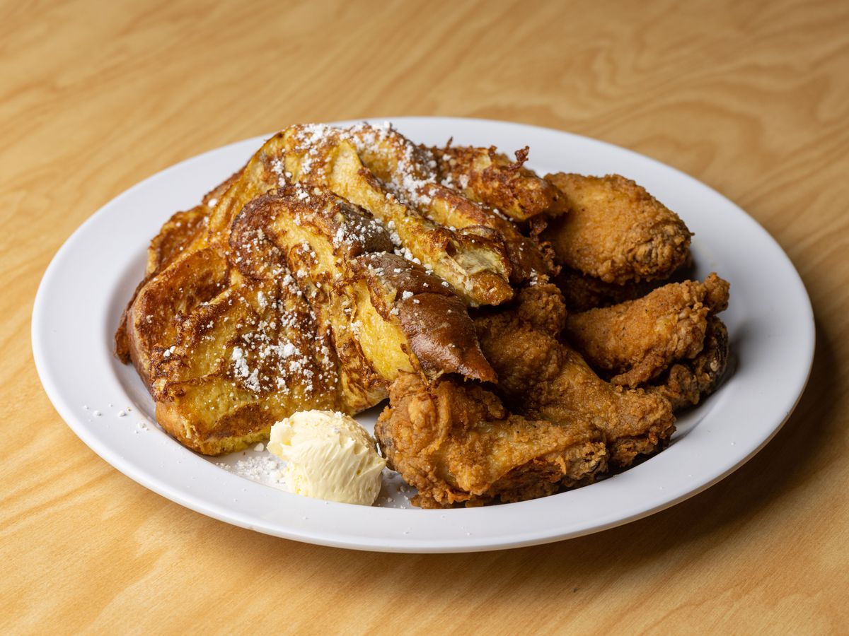 French toast, butter and fried chicken at the Serving Spoon.