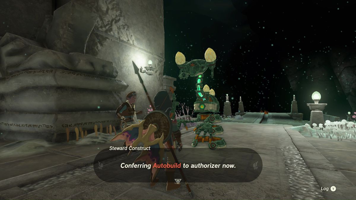 Link talking to a Steward Construct in the Depths