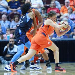 The Atlanta Dream take on the Connecticut Sun in a WNBA game at Mohegan Sun Arena in Uncasville, CT on July 17, 2018.