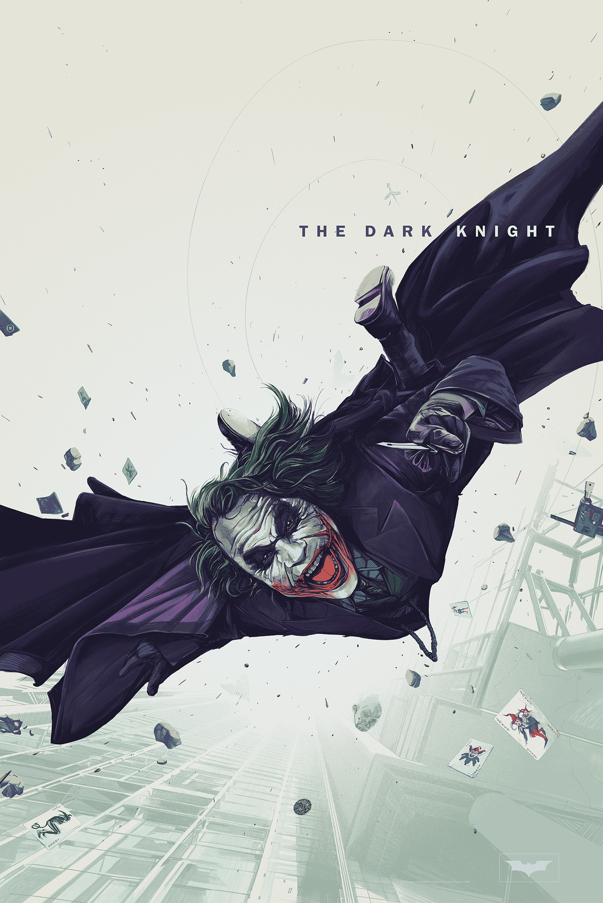 The Joker leaping from a high-rise with a knife.