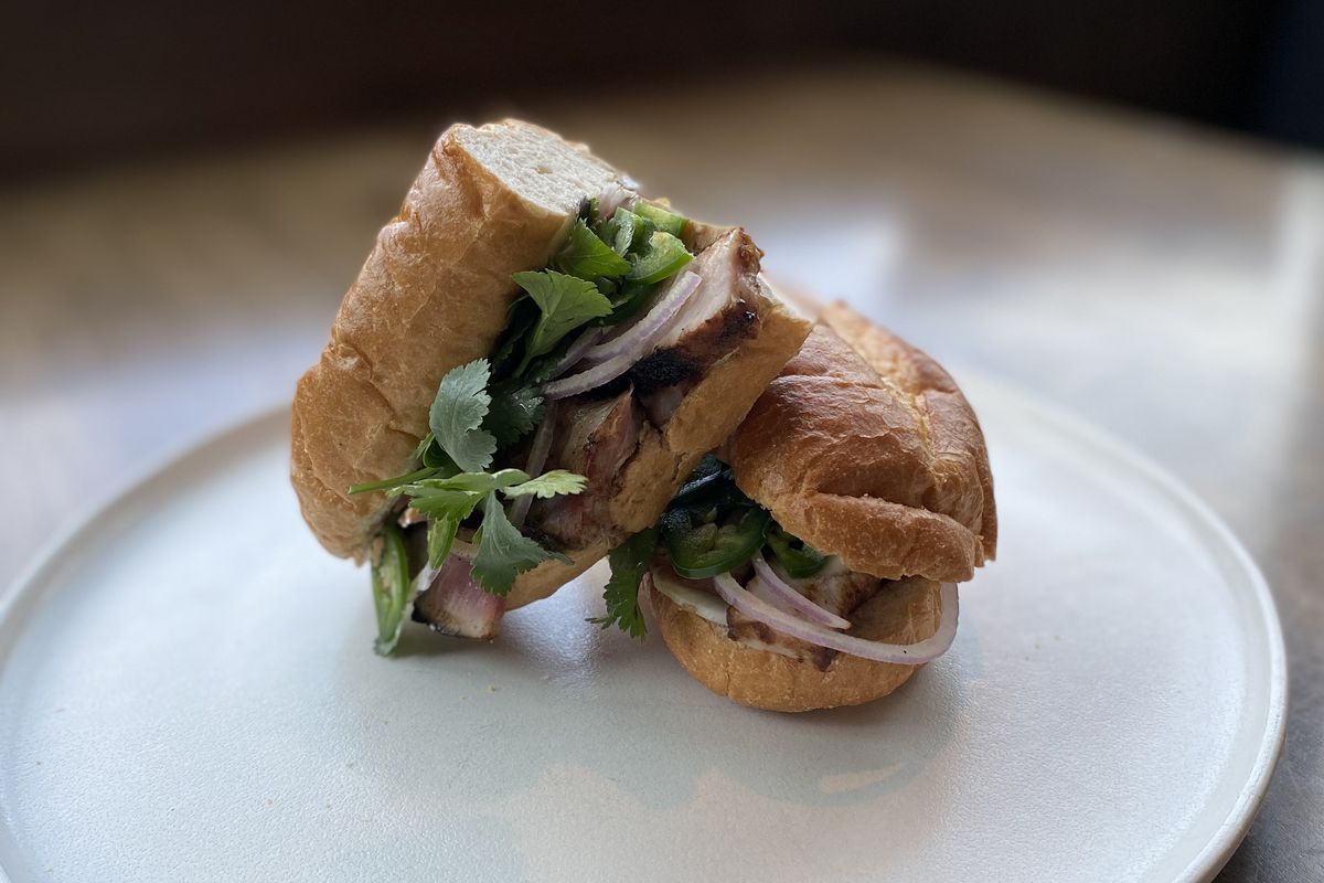 A lemongrass pork banh mi from the Vietnamese takeout operation at Emilie’s in Capitol Hill
