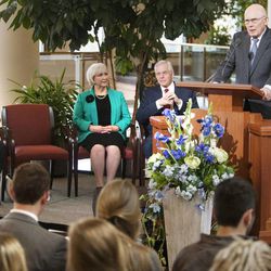 Elder Dallin H. Oaks, of the Quorum of the Twelve Apostles, speaks at a news conference Tuesday, Jan. 27, 2015, inside the Conference Center in Salt Lake City, as LDS leaders reemphasize support for LGBT nondiscrimination laws that protect religious freedoms.