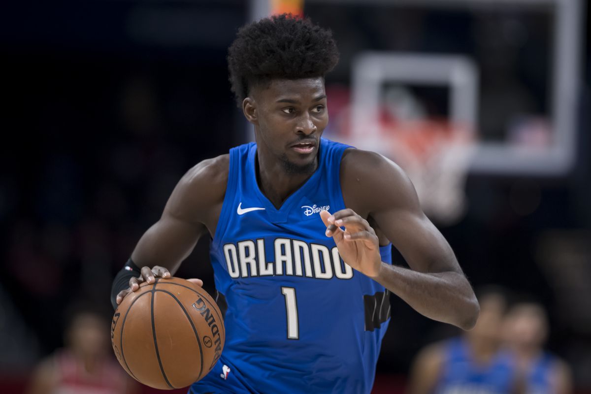 Jonathan Isaac of the Orlando Magic dribbles the ball against the Washington Wizards during the first half at Capital One Arena on January 1, 2020 in Washington, DC.&nbsp;