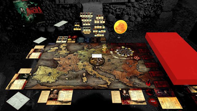 A simulated tabletop board game sits players around a table in a dungeon